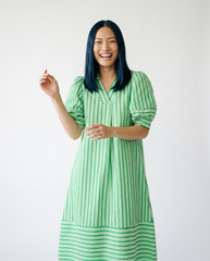 Striped Puff Sleeve Midi Dress | Cottage core Summer Style