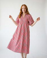Crimson Plaid Smocked Midi Dress | Cottage Blush