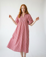 Crimson Plaid Smocked Midi Dress | Cottage Blush