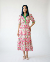 Floral Ruffle Trim Tiered Midi Dress | Cottage Blush