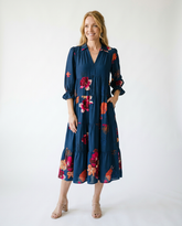 Floral Tiered Midi Dress with Puff Sleeves | Cottage Blush