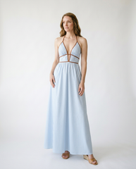 Vintage Brown Striped Halter Maxi Dress | Cottage Blush