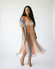 Striped Crochet Fringe Maxi Dress | Cottage Core Cover-Up
