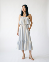 Striped Tiered Shoulder Tie Midi Dress | Cottage Blush
