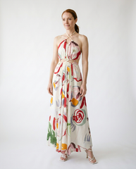Floral Halter Cut-Out Maxi Dress | Cottage Blush