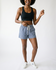 Striped Drawstring Denim Shorts | Cottage Blush