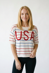 Patriotic USA Stripe Short Sleeve Knit Sweater Top