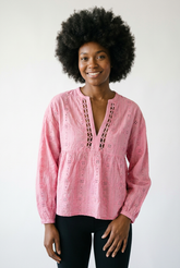 Cotton Eyelet Lace Empire Waist Blouse | Cottage Blush
