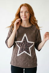 Leopard Star Patch Cotton Tee | Cottage Blush Feminine Top