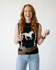Western Geometric Horse Knit Sweater Vest | Cottage Blush