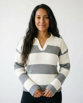 Zenana Striped Collared Sweater | Cottage Core Knit Top