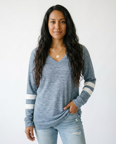 Soft Cotton V-Neck Raglan Sleeve Tee | Long Sleeve Top