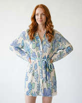 Tied Button Up Long Sleeve Mini Dress | Cottage Blush