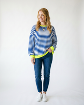 Vintage Striped Ribbed Trim Sweatshirt | Cottage Blush