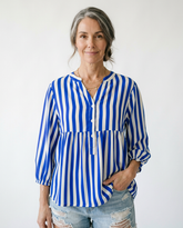 Striped Balloon Sleeve Cottagecore Button-Up Top