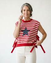 Patriotic Star Patch Stripe Sweater Vest | Cottage Blush