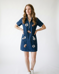 Sequin Football Patch Denim Mini Dress | Game Day Style