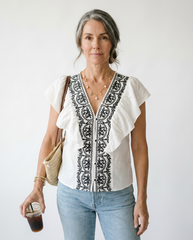 Vintage Ruffled V-Neck Blouse | Cottage Blush Feminine Top