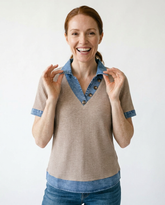 Ribbed Knit Denim Collar Top | Cottage Blush Feminine Style