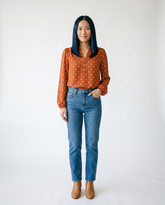 Polka Dot V-Neck Blouse - Long Sleeve Cottagecore Top