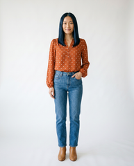 Polka Dot V-Neck Blouse - Long Sleeve Cottagecore Top