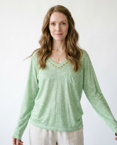 Vintage Contrast Stitch V-Neck Knit Cotton Top