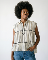 Striped Ruffle Cotton Top | Feminine Sleeveless Blouse