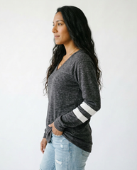 Soft Cotton V-Neck Raglan Sleeve Tee | Long Sleeve Top