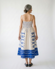 Coastal Sardine Print Smocked Midi Dress | Cottage Blush