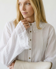 Vintage Lace Trim Pintuck Button-Down Blouse