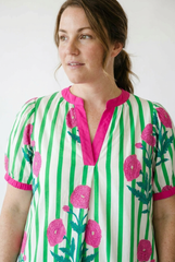 Floral Stripe Mix Cotton Dress | Whimsical Cottagecore Style