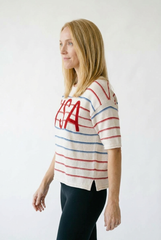 Patriotic USA Stripe Short Sleeve Knit Sweater Top