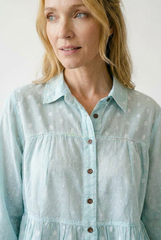 Tonal Dot Weave Ruffle Blouse | Textured Cotton Shirt