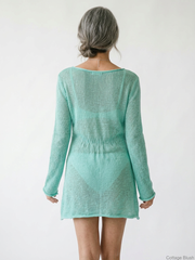 Sheer Knit Long Sleeve Cover-Up Dress | Cottage Blush