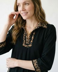 V-Neck Cotton Shift Dress with Contrast Trim | Cottage Blush
