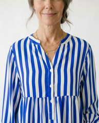 Striped Balloon Sleeve Cottagecore Button-Up Top