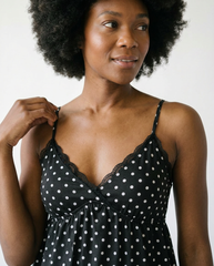 Polka Dot Lace Trim Cami | Feminine Ruched Summer Top