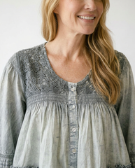 Lace Pintuck Flared Blouse | Romantic Layered Cotton Top