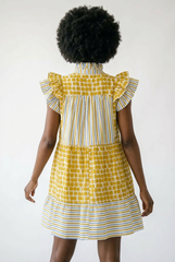 Mixed Patchwork Flutter Sleeve Tiered Dress