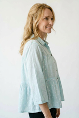 Tonal Dot Weave Ruffle Blouse | Textured Cotton Shirt