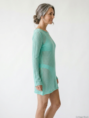 Sheer Knit Long Sleeve Cover-Up Dress | Cottage Blush