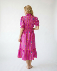 Vibrant Ruffle Smocked Midi Dress | Cottage Blush