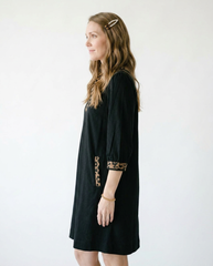 V-Neck Cotton Shift Dress with Contrast Trim | Cottage Blush