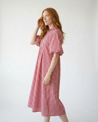 Crimson Plaid Smocked Midi Dress | Cottage Blush
