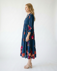 Floral Tiered Midi Dress with Puff Sleeves | Cottage Blush