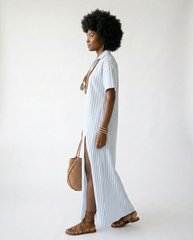 Striped High Slit Maxi Shirt Dress | Cottage Blush