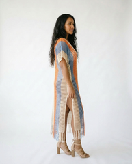 Striped Crochet Fringe Maxi Dress | Cottage Core Cover-Up