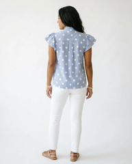 Polka Dot Ruffle Sleeve Blouse | Cottage Core Pleated Top