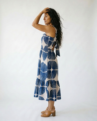 Abstract Print Smocked Tiered Midi Dress | Cottage Blush