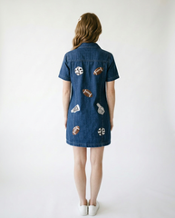 Sequin Football Patch Denim Mini Dress | Game Day Style